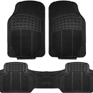 FH Group Automotive Floor Mats Solid ClimaProof for all weather protection Universal Fit Trimmable Heavy Duty fits most Cars, SUVs, and Trucks, 3pc Full Set Black